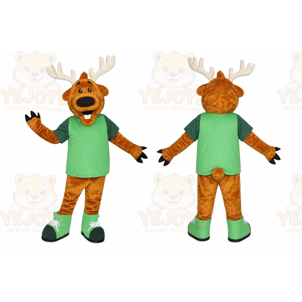 Brown Moose Mascot Costume with Custom Logo