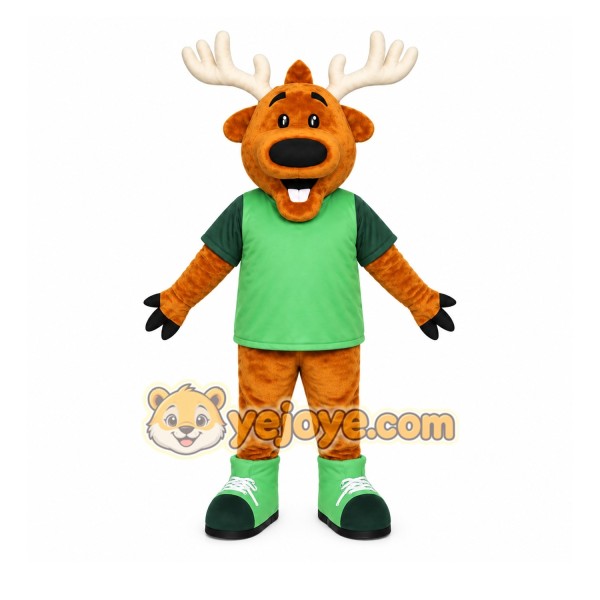 Brown Moose Mascot Costume with Custom Logo