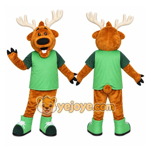 Brown Moose Mascot Costume with Custom Logo