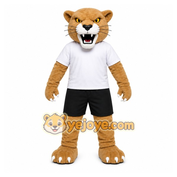 Tan Cougar Mascot Costume with Custom Logo