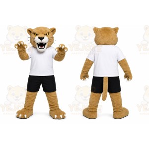 Tan Cougar Mascot Costume with Custom Logo