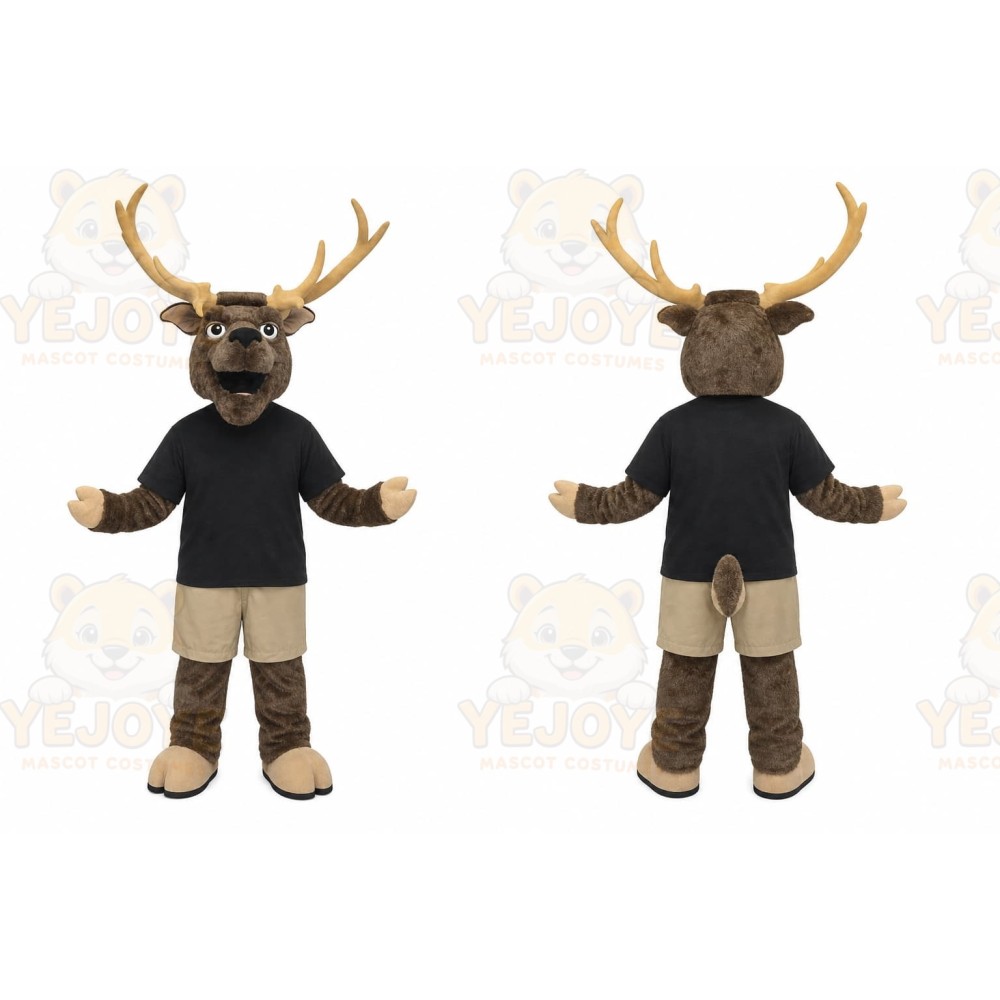 Brown Moose Mascot Costume with Custom Logo