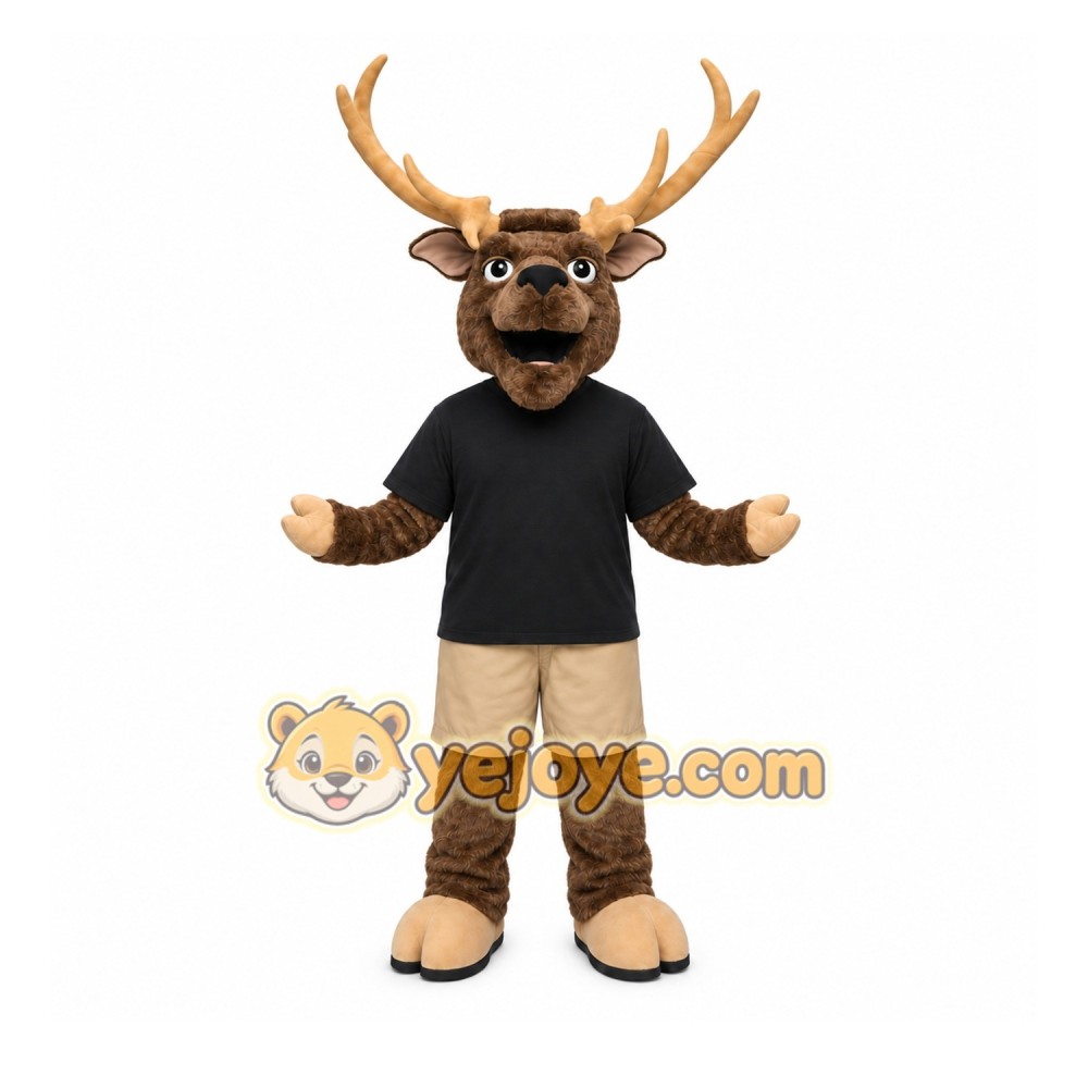 Brown Moose Mascot Costume with Custom Logo Brown Moose Mascot Costume with Custom Logo
