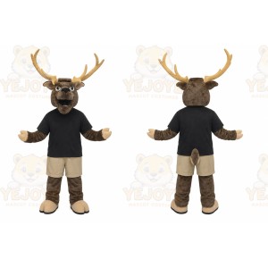 Brown Moose Mascot Costume with Custom Logo