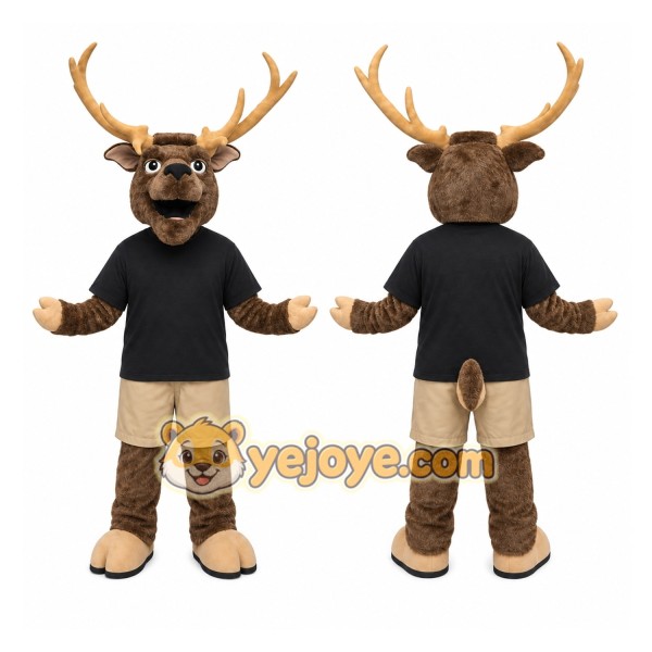 Brown Moose Mascot Costume with Custom Logo
