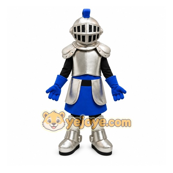 Blue Knight Mascot Costume with Custom Logo