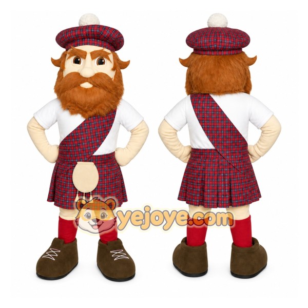 Brown Scottish Warrior Mascot Costume with Custom Logo