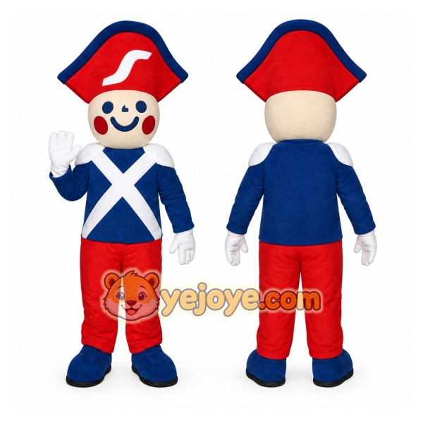 Blue Soldier Mascot Costume with Custom Logo