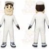 White Driver Mascot Costume with Custom Logo