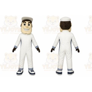 White Driver Mascot Costume with Custom Logo