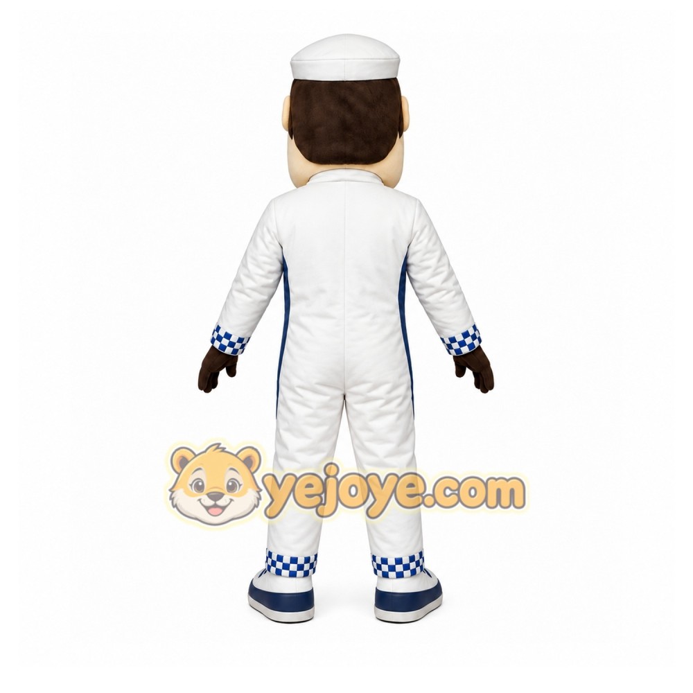 White Driver Mascot Costume with Custom Logo White Driver Mascot Costume with Custom Logo