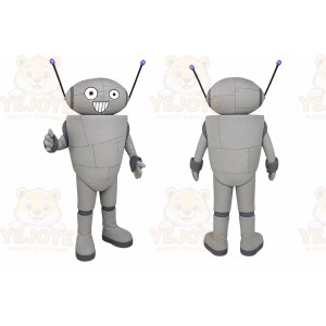 Gray Robot Mascot Costume with Custom Logo