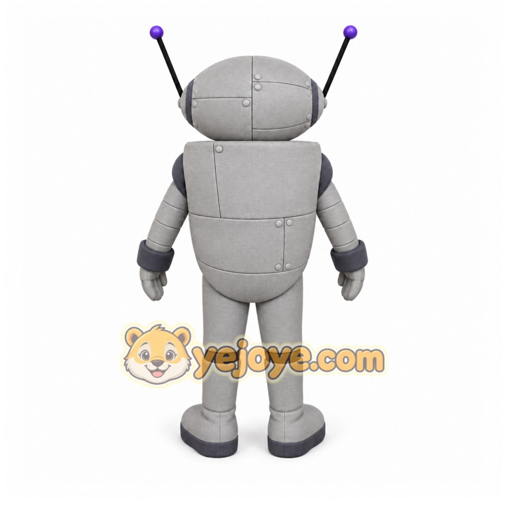 Gray Robot Mascot Costume with Custom Logo