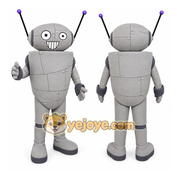 Gray Robot Mascot Costume with Custom Logo