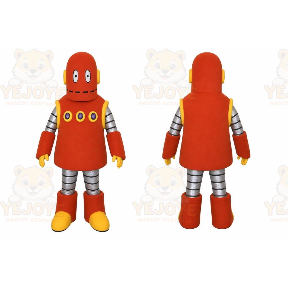 Red Robot Mascot Costume with Custom Logo