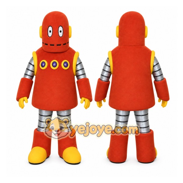 Red Robot Mascot Costume with Custom Logo