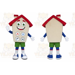 Beige House Mascot Costume with Custom Logo