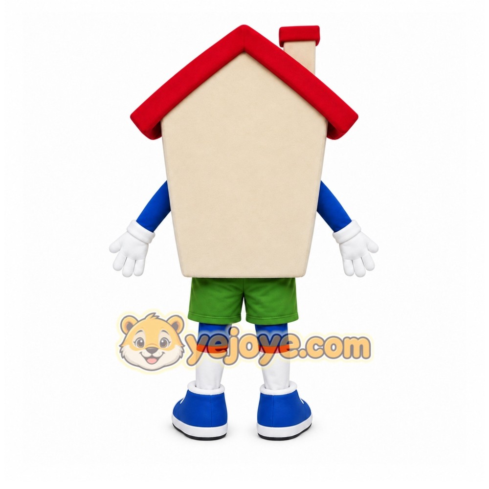 Beige House Mascot Costume with Custom Logo Beige House Mascot Costume with Custom Logo