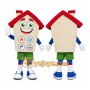 Beige House Mascot Costume with Custom Logo