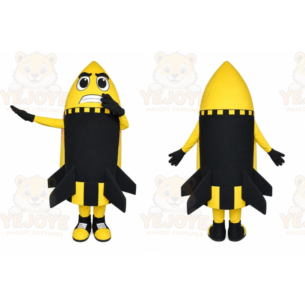 Yellow Rocket Mascot Costume with Custom Logo