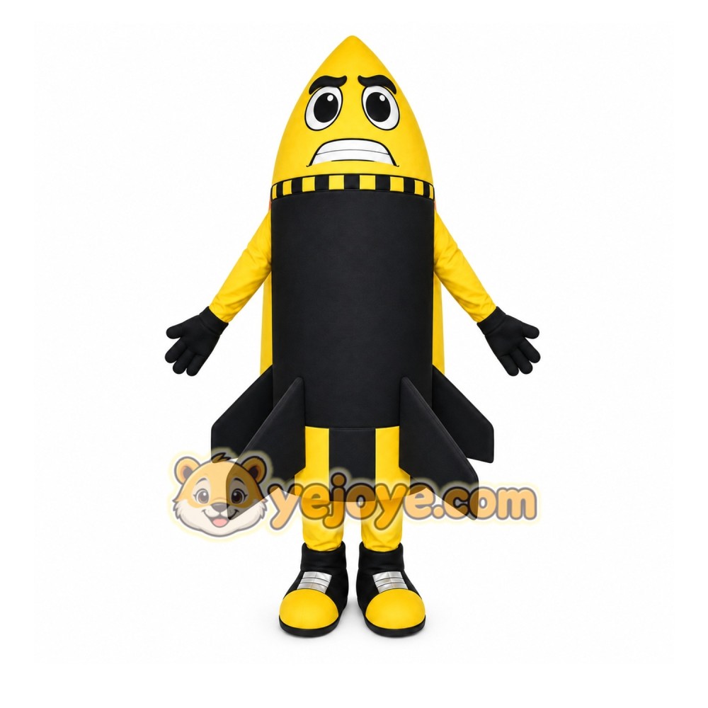 Yellow Rocket Mascot Costume with Custom Logo Yellow Rocket Mascot Costume with Custom Logo