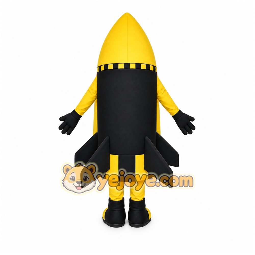 Yellow Rocket Mascot Costume with Custom Logo Yellow Rocket Mascot Costume with Custom Logo