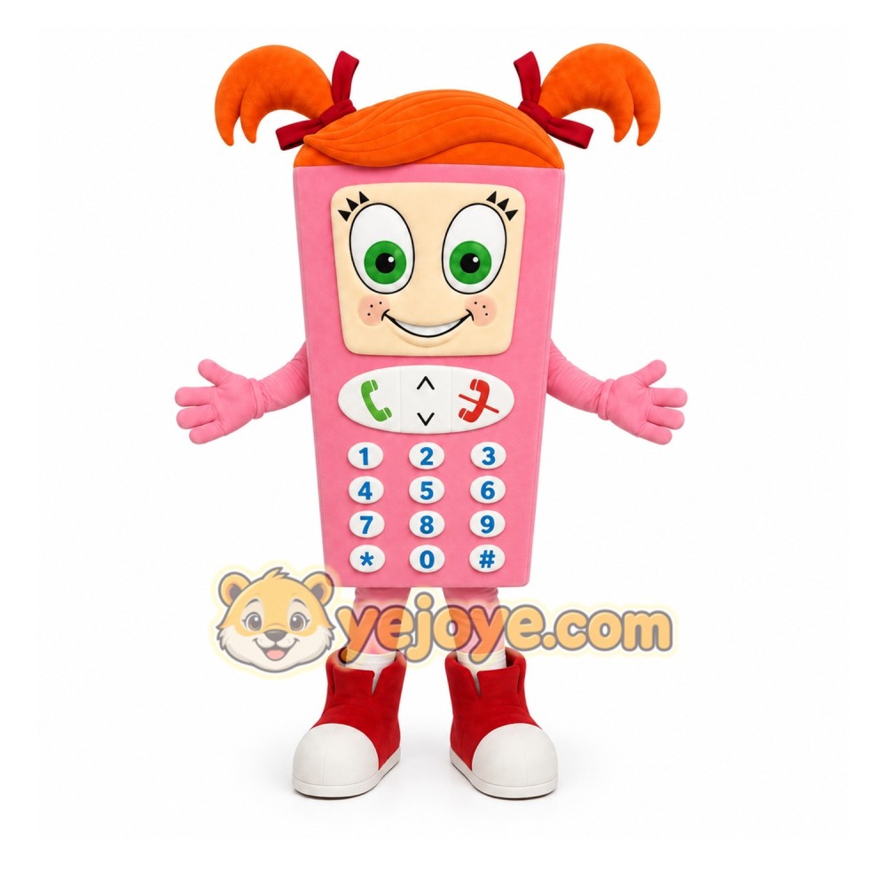 Pink Phone Mascot Costume with Custom Logo Pink Phone Mascot Costume with Custom Logo