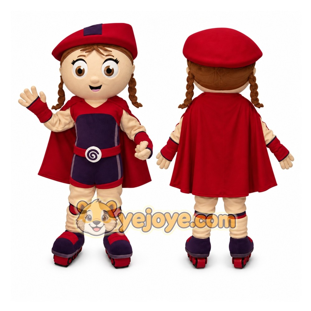 Red Girl Mascot Costume with Custom Logo