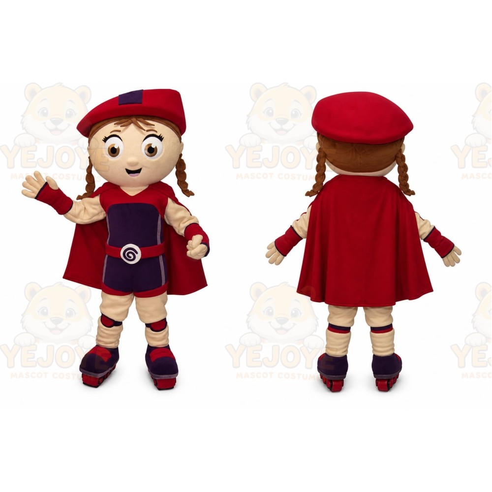 Red Girl Mascot Costume with Custom Logo