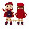 Red Girl Mascot Costume with Custom Logo