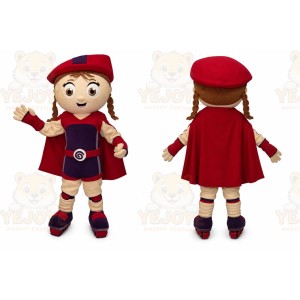 Red Girl Mascot Costume with Custom Logo