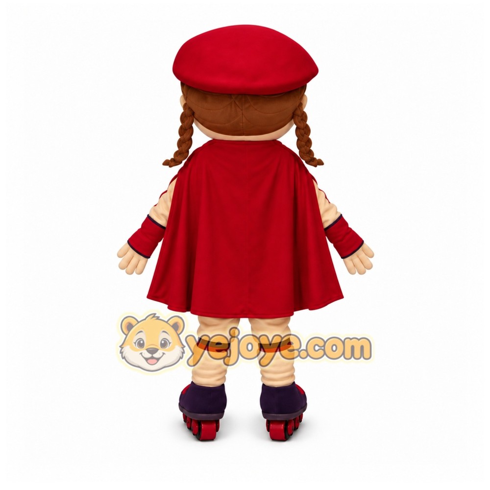 Red Girl Mascot Costume with Custom Logo