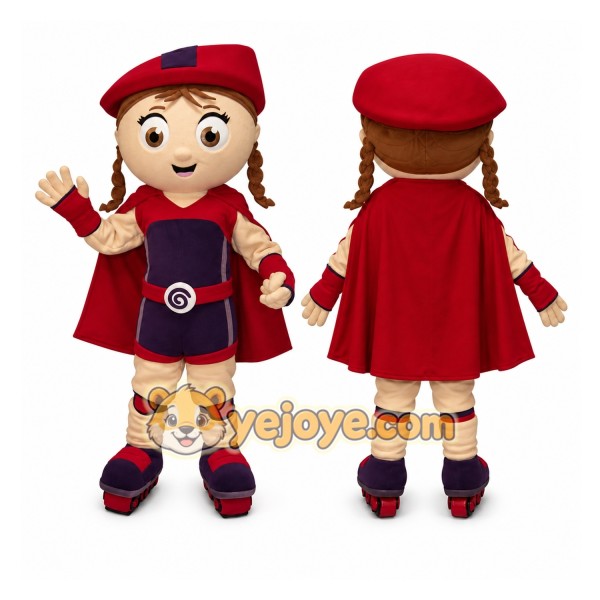 Red Girl Mascot Costume with Custom Logo