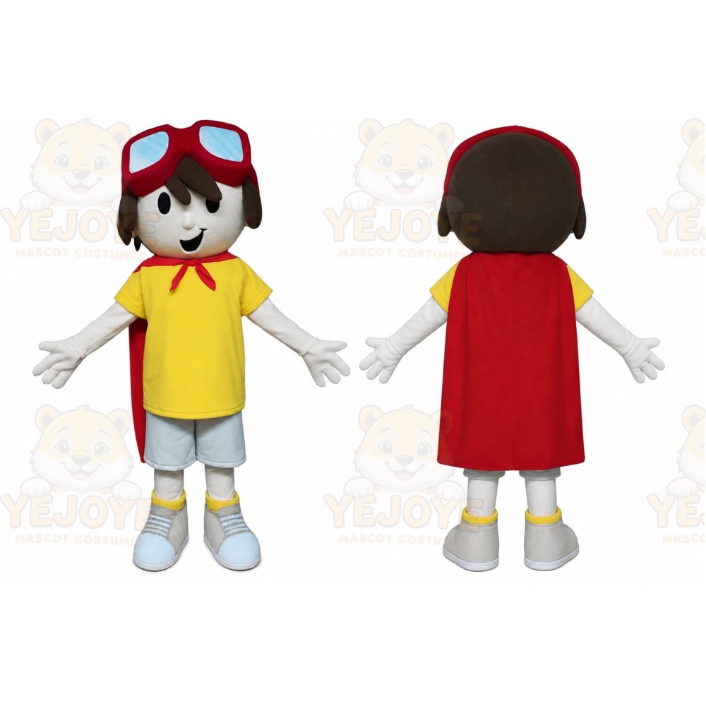 Yellow Boy Mascot Costume with Custom Logo