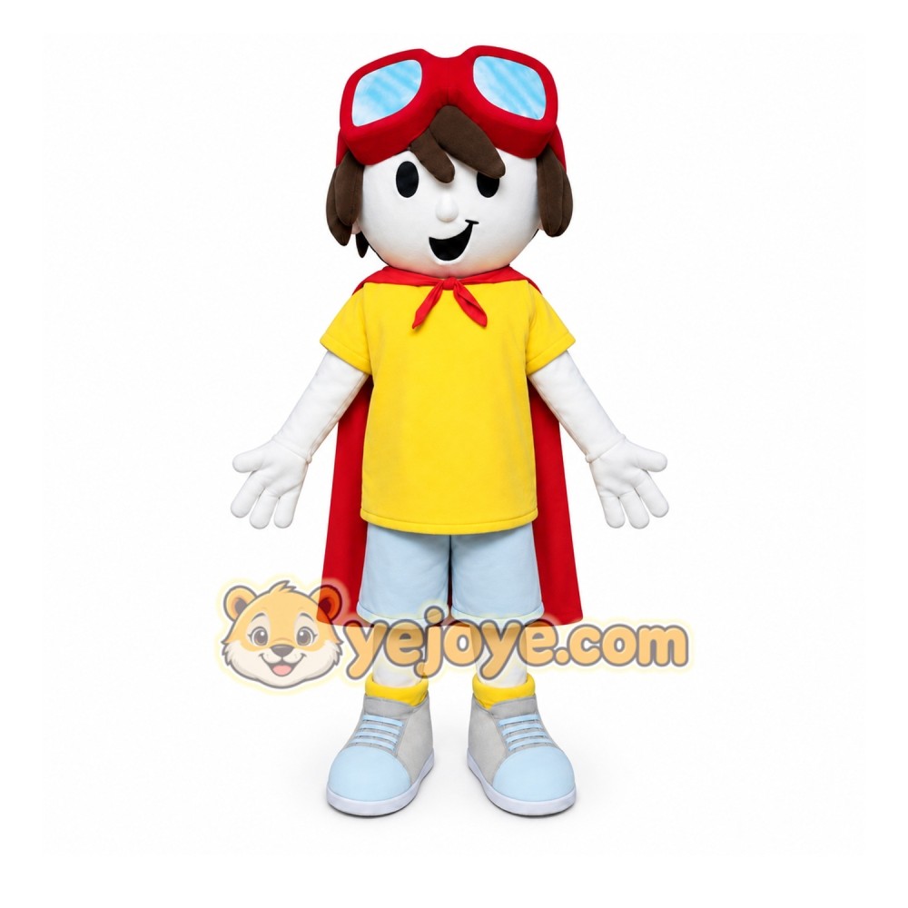 Yellow Boy Mascot Costume with Custom Logo Yellow Boy Mascot Costume with Custom Logo