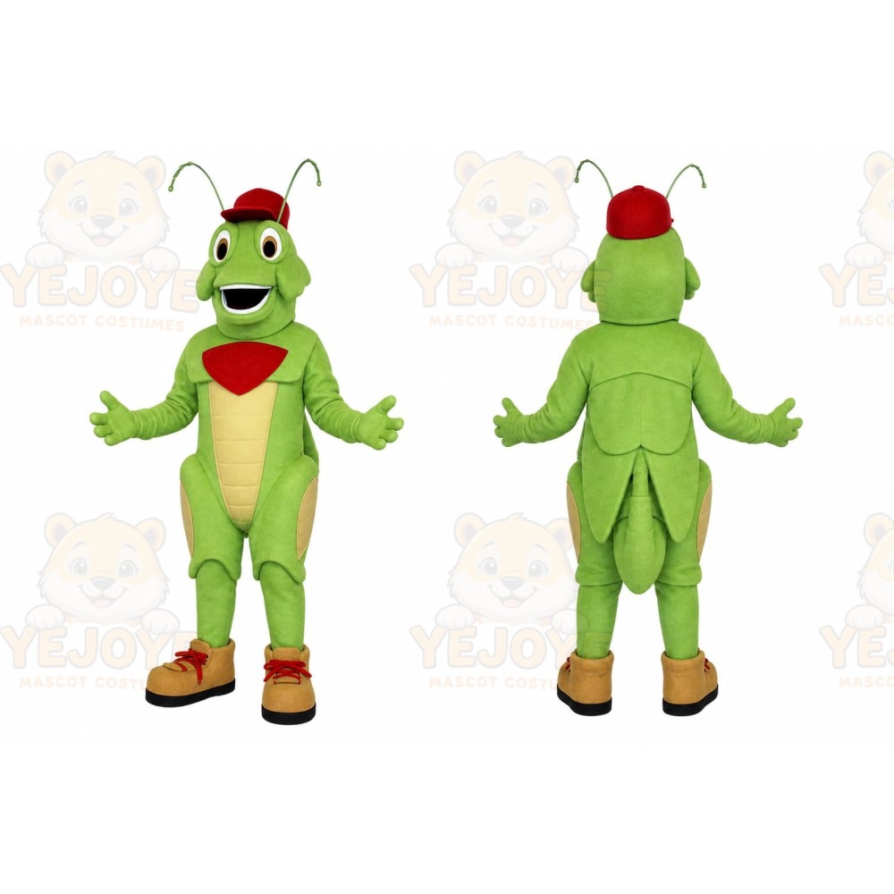 Green Grasshopper Mascot Costume with Custom Logo