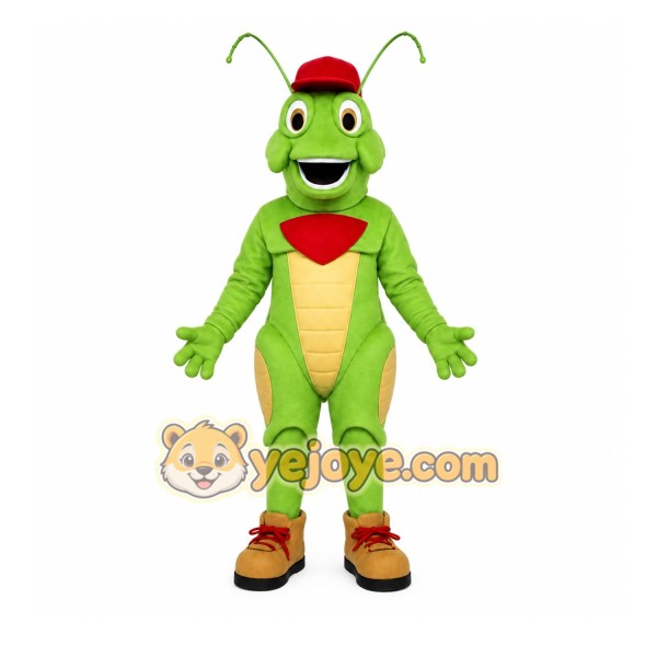 Green Grasshopper Mascot Costume with Custom Logo