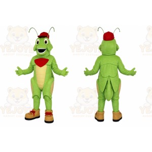 Green Grasshopper Mascot Costume with Custom Logo