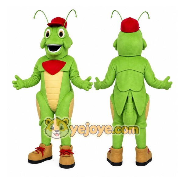 Green Grasshopper Mascot Costume with Custom Logo