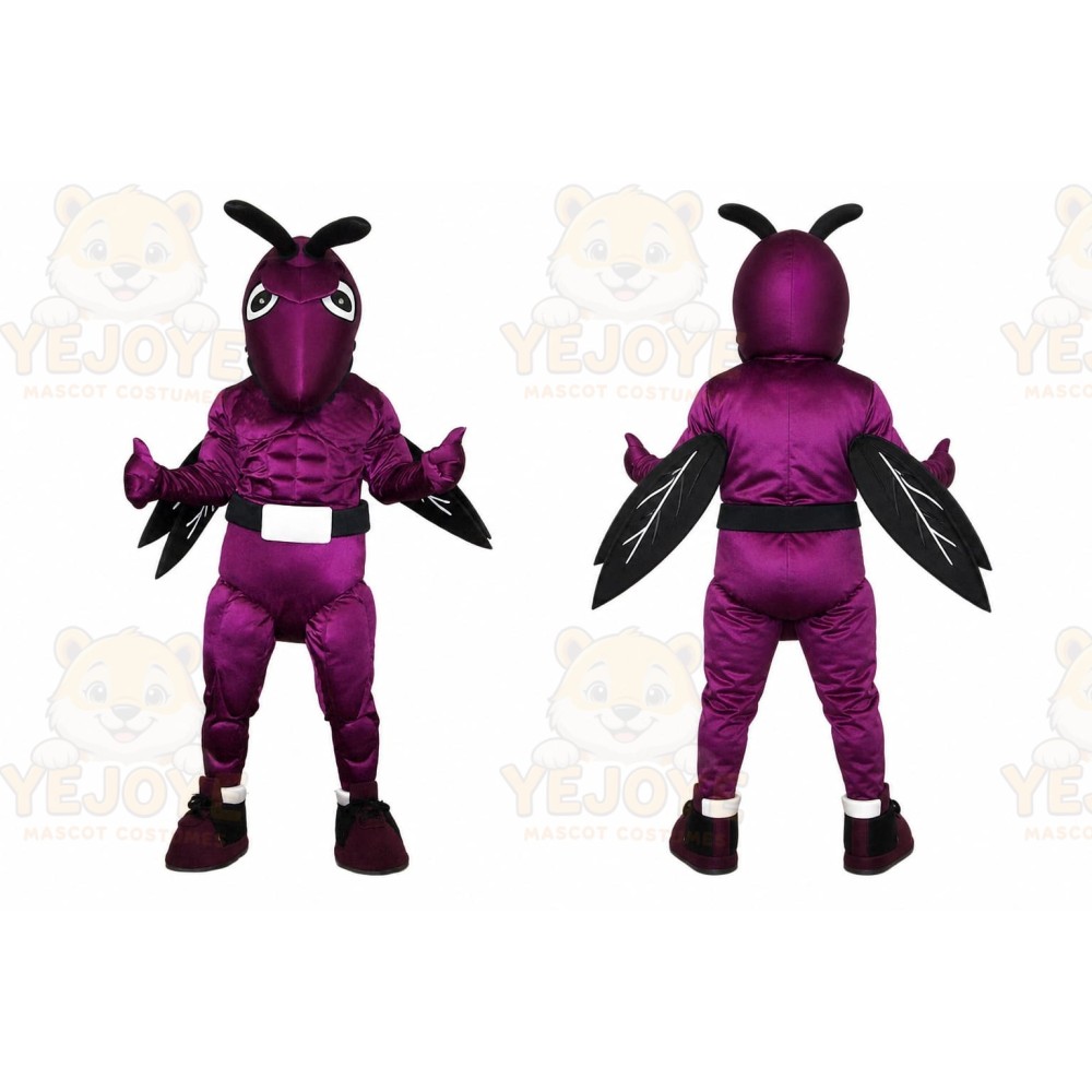 Purple Insect Mascot Costume with Custom Logo