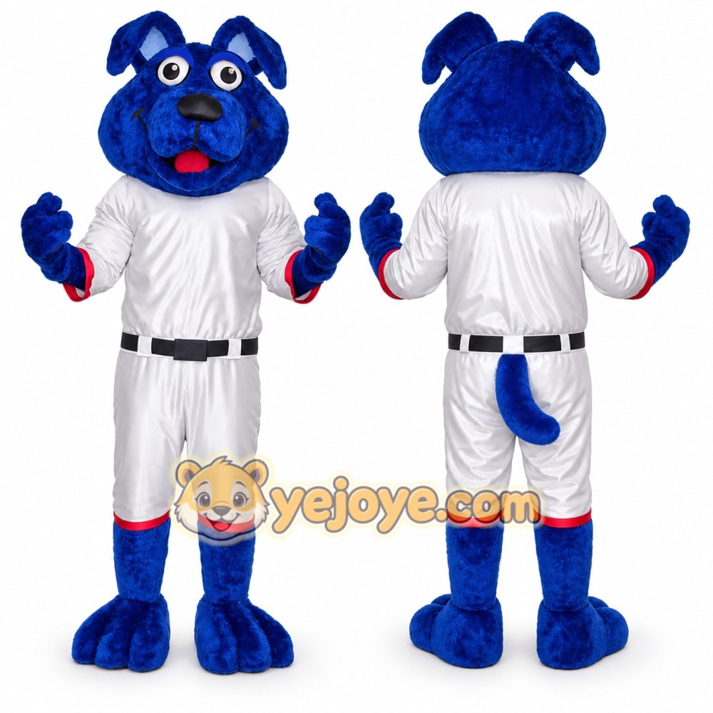 Blue Dog Mascot Costume with Custom Logo