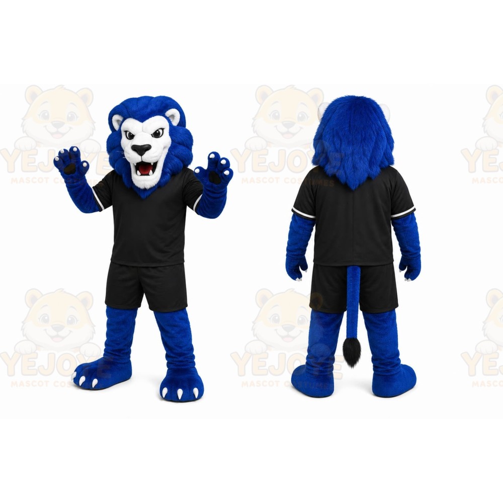 Blue Lion Mascot Costume with Custom Logo