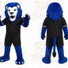 Blue Lion Mascot Costume with Custom Logo