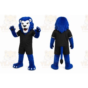 Blue Lion Mascot Costume with Custom Logo