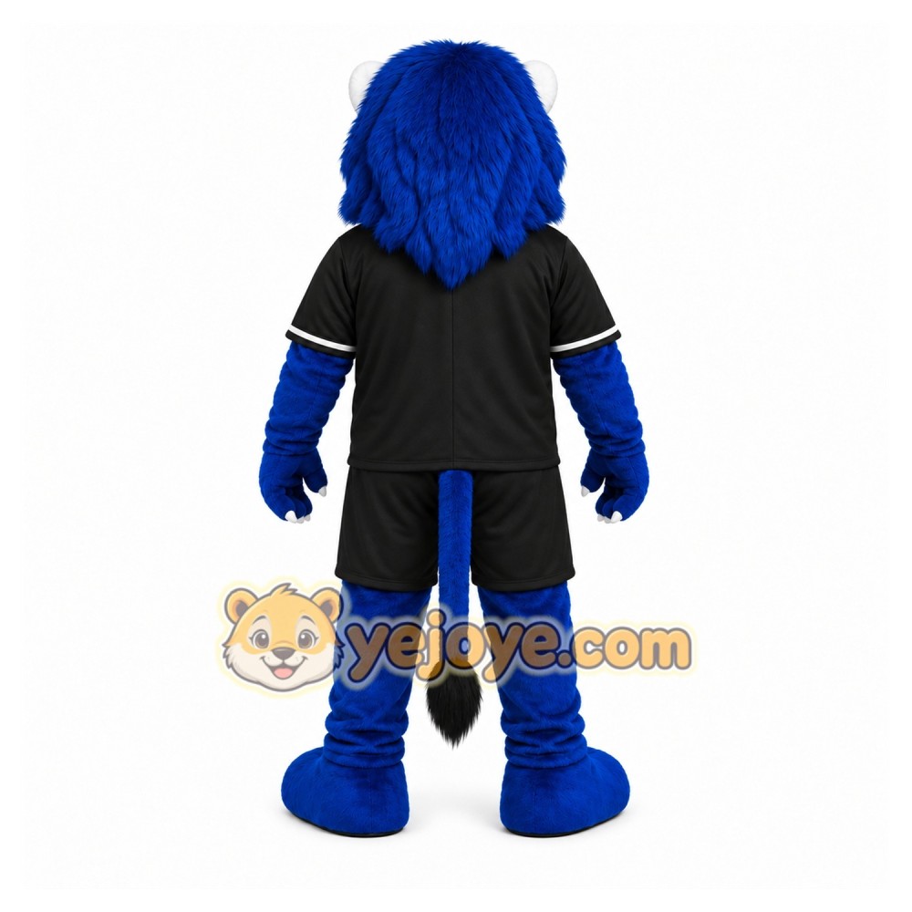 Blue Lion Mascot Costume with Custom Logo