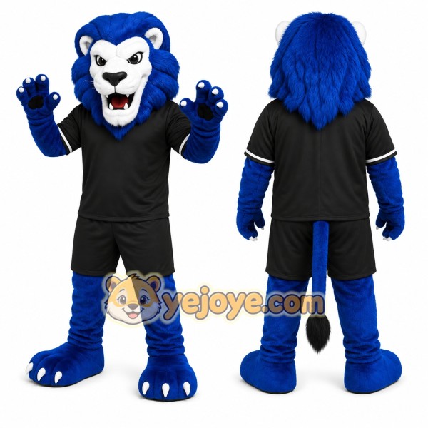 Blue Lion Mascot Costume with Custom Logo