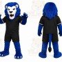 Blue Lion Mascot Costume with Custom Logo