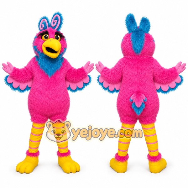 Pink Bird Mascot Costume with Custom Logo