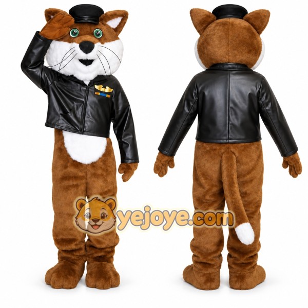 Brown Cat Mascot Costume with Custom Logo