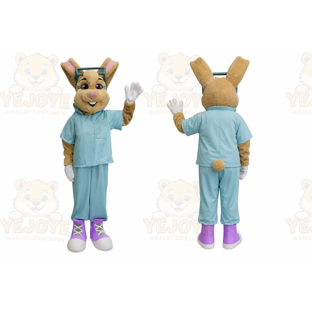 Tan Rabbit Mascot Costume with Custom Logo